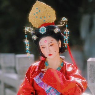 【霜翎阁 X青泠谷】回鹘公主桃型冠唐风汉服供养人复原套装发饰品