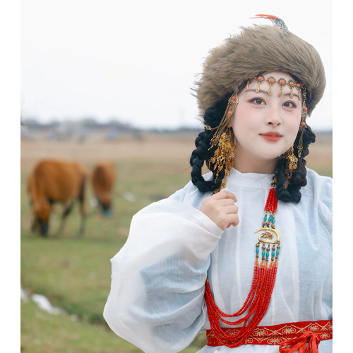 【霜翎阁】元代衍生异域风羽毛卧兔辽袍蒙古发套装配饰品｛华筝｝