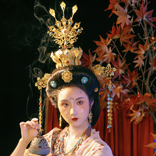 【霜翎阁】莲花冠凤凰唐风汉服发簪套装古风饰品婚礼服｛同心意｝