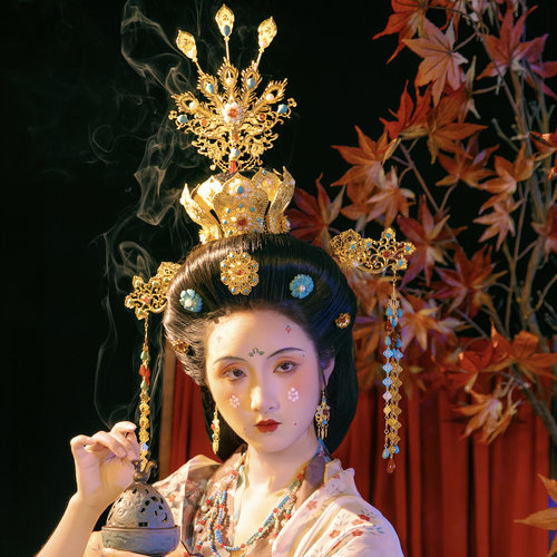 【霜翎阁】莲花冠凤凰唐风汉服发簪套装古风饰品婚礼服｛同心意｝