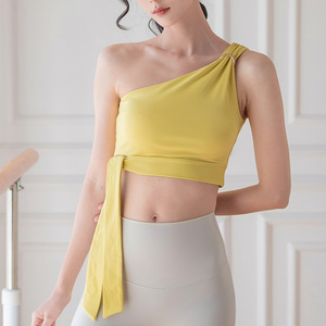 新款瑜伽服上衣健身背心高弹速干收副乳单肩运动内衣美背短款文胸