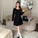 2025新款高品质重工水钻小香风毛衣针织打底年会礼服小黑裙，女装针织衫/毛衣，衣嘉衣服饰