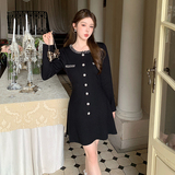 2025新款高品质重工水钻小香风毛衣针织打底年会礼服小黑裙，女装针织衫/毛衣，衣嘉衣服饰