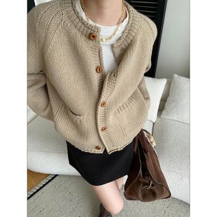 毛衣外套 司南 复古卷边粗棒针织开衫 插肩袖 SN8300 慵懒风设计感