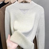 一体绒半高领毛衣女加绒加厚打底衫2025秋冬新款针织衫内搭上衣潮，女装针织衫/毛衣，衣嘉衣服饰