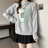 小众设计感2025冬季新款大码胖mm灰色宽松显瘦翻领针织衫毛衣，女装大码女装，衣嘉衣服饰