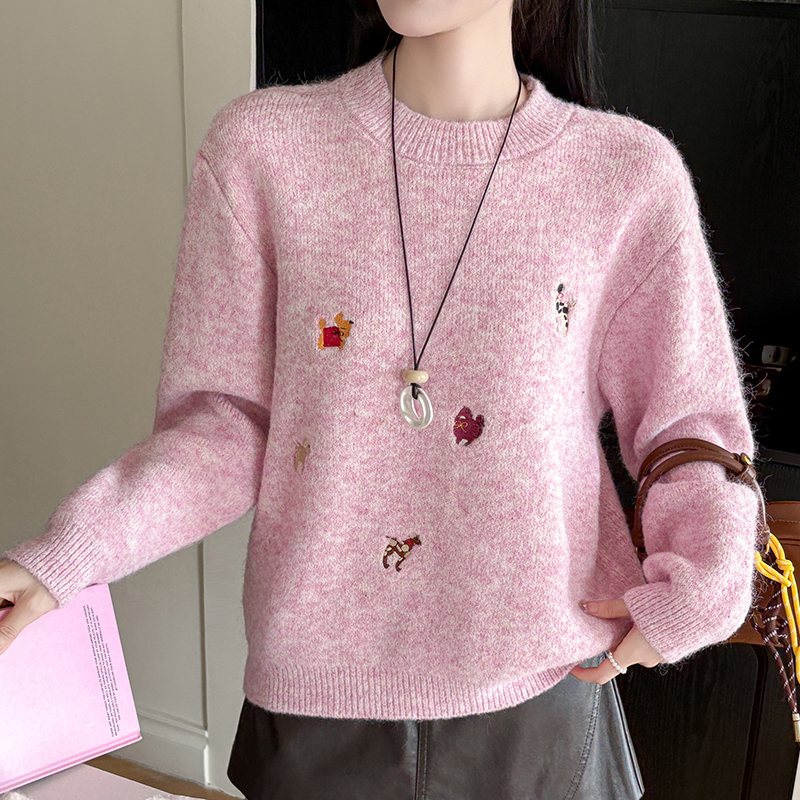 秋冬新款加厚可爱刺绣毛衣撞色甜美毛衣圆领套头针织衫女,女装针织衫/毛衣,衣嘉衣服饰 秋冬新款加厚可爱刺绣毛衣撞色甜美毛衣圆领套头针织衫女,女装针织衫/毛衣,衣嘉衣服饰