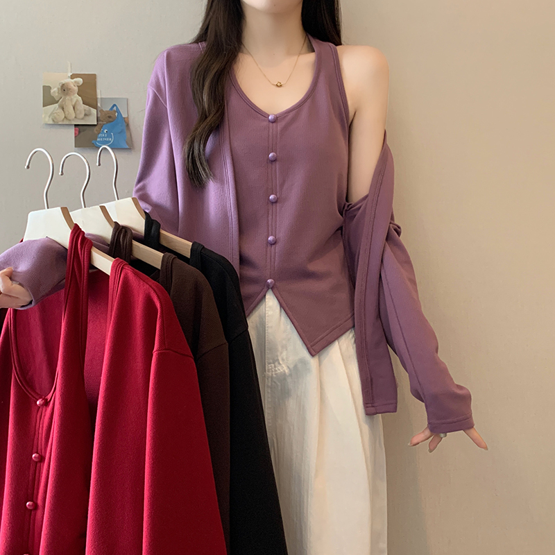 2025秋装新款胖mm大码女时尚纯欲风挂脖v领背心开衫外套套装,女装大码女装,衣嘉衣服饰 2025秋装新款胖mm大码女时尚纯欲风挂脖v领背心开衫外套套装,女装大码女装,衣嘉衣服饰