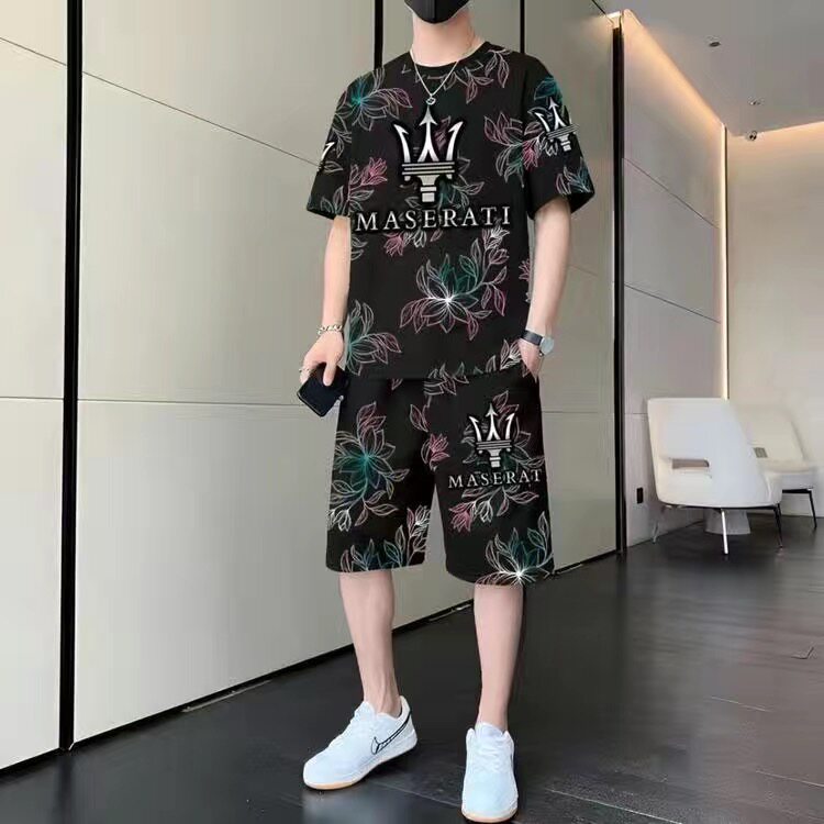潮男套装夏季短裤短袖高档3D印花青年男士休闲运动中国风圆领t恤