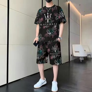 潮男套装夏季短裤短袖高档3D印花青年男士休闲运动中国风圆领t恤