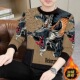 运动休闲圆领加绒长袖 时尚 上衣加厚卫衣精品3D印花 秋冬男士 新中式
