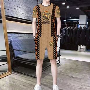 2025夏季新款男士休闲时尚运动套装潮流帅气圆领半袖百搭上衣T恤