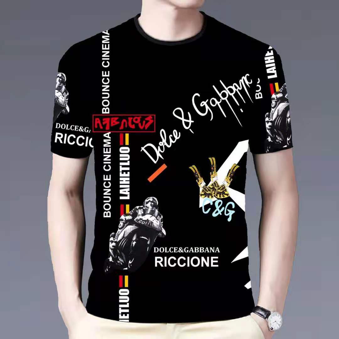 夏季冰丝新款短袖男士t恤韩版潮流修身学生T恤潮牌ins痞帅半截袖