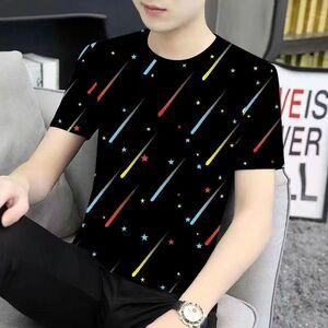 夏季新款冰丝潮流圆领印花体恤半袖帅气洋气男士短袖潮男