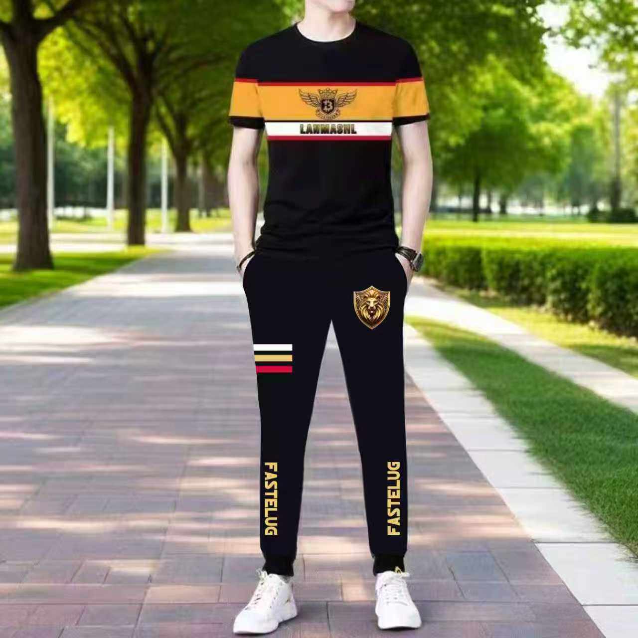 2026男士夏季新款短袖长裤运动套装潮流时尚帅气百搭两件套潮ins