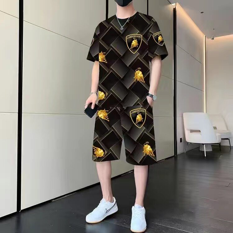 新款夏季男款短袖短裤套装休闲时尚t恤个性圆领上衣民族风高档衫