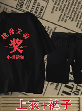 夏季男士优秀父亲短袖短裤套装复古宽松圆领t恤民族风半袖打底衫