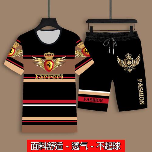 2026年男士夏季新款休闲运动套装时尚潮流短袖T恤搭配短裤两件套