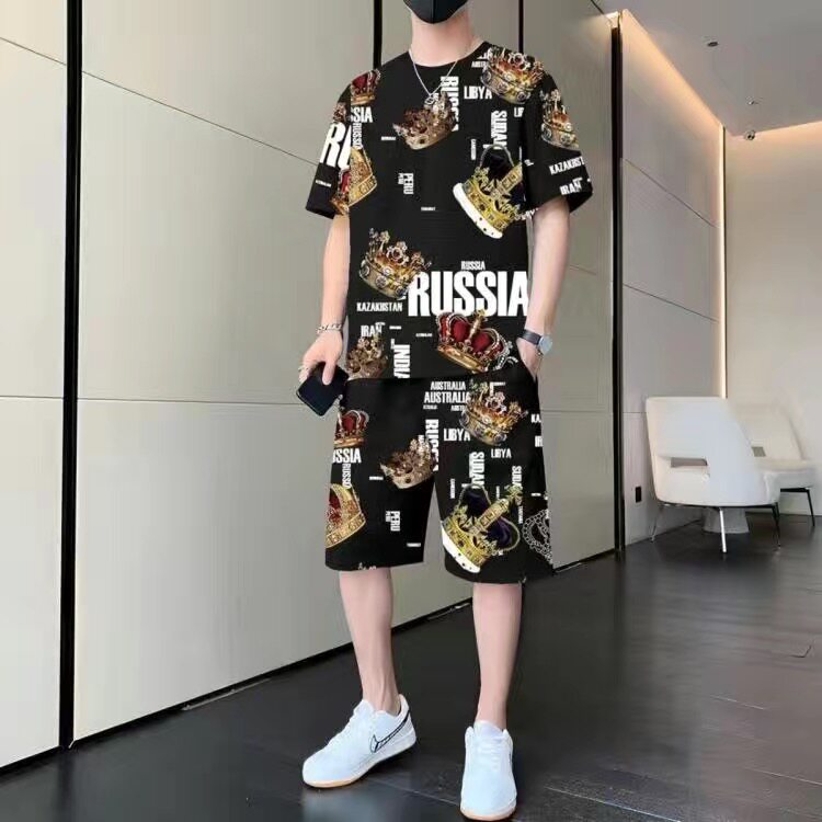 夏季新款个性潮男五分裤两件套时