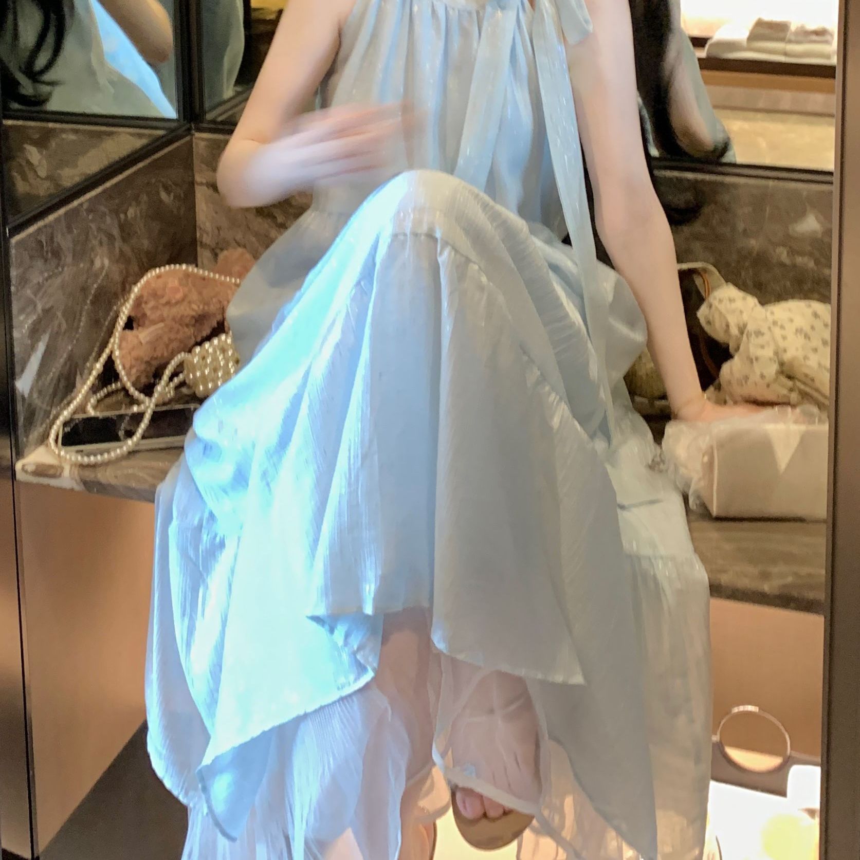 游小姿【蓝灵】闪闪bling绑带连衣裙半裙仙气飘飘甜美穿搭小个子