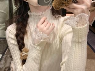 游小姿 【奶油蛋糕】蕾丝针织打底衫甜美可爱毛衣仙女穿搭小香风