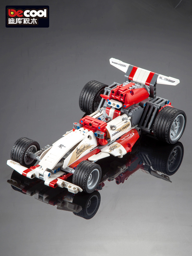 迪库汽车积木男生摩托拼装回力车儿童益智玩具模型学校科教礼物