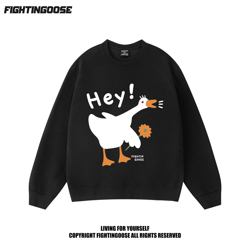 闪电大鹅街头圆领卡通大鹅宽松秋冬套头情侣无性别卫衣新潮男装