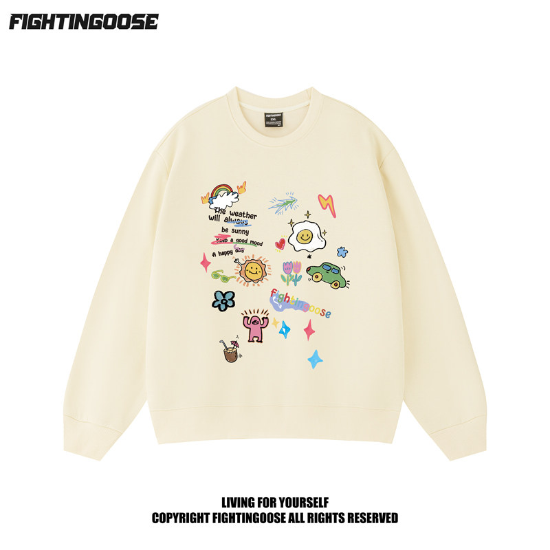 闪电大鹅潮流涂鸦卡通320g宽松套头圆领秋冬无性别卫衣新潮男装