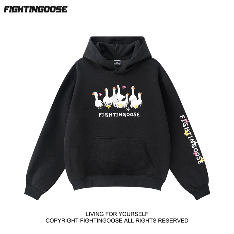闪电大鹅潮卡通大鹅潮流宽松时尚秋冬套头连帽无性别卫衣新潮男装