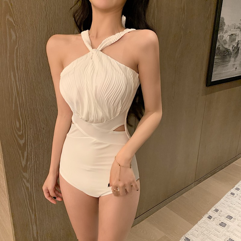 连体泳衣女性感2021新款时尚比基尼夏小胸聚拢遮肚显瘦露背游泳装