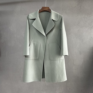 秋冬双面呢长袖女士大衣中长款修身100羊毛纯色外套ED3668