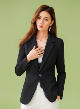 断码捡漏155码秋冬职业装小西装女修身显瘦真实口袋西服黑色S092