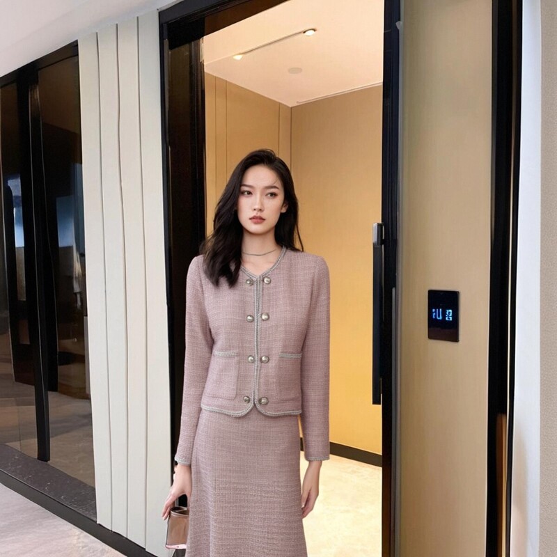 法式优质重工小香风外套女秋冬23新款感轻奢气质上衣吊带裙二件套