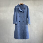新品 西装 领长袖 冬季 双面呢大衣女长款 双排扣口袋纯色羊毛外套S689