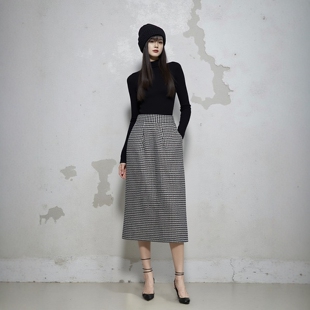 日单GRL千鸟格包臀裙女2025新款 高腰a字半身裙中长裙