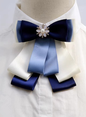 领花女职业银行领结头花套装建行电信衬衣员工行空姐领饰蓝色配饰