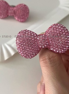 多巴胺Y2K甜酷少女卡通可爱KITTY猫的大号夸张满钻粉色蝴蝶结戒指