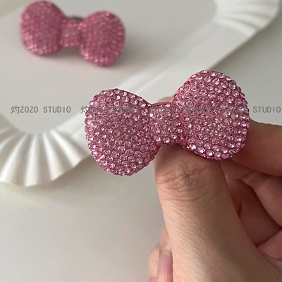 多巴胺Y2K甜酷少女卡通可爱KITTY猫的大号夸张满钻粉色蝴蝶结戒指