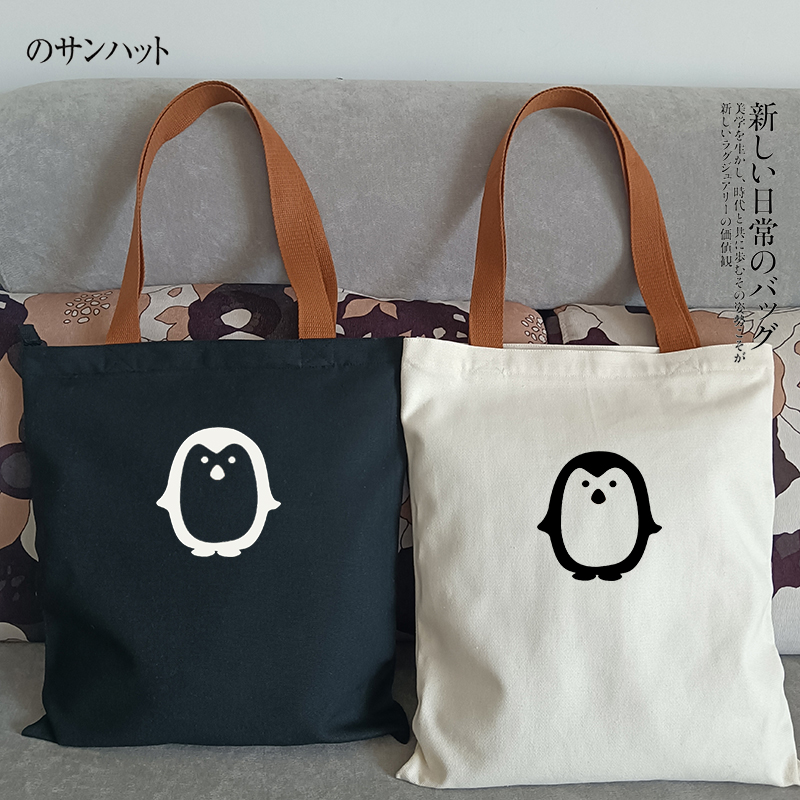 日本潮流高品质企鹅印花帆布包袋