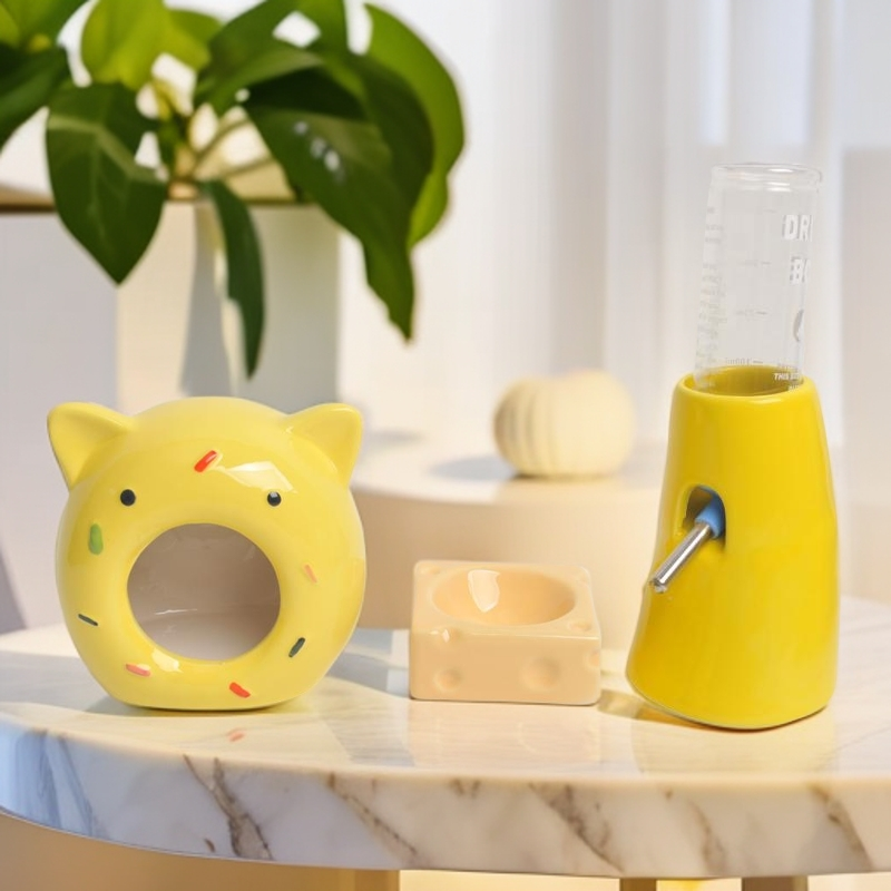 甜甜圈陶瓷窝套装陶瓷仓鼠窝夏天降温消暑造景水樽喂养套餐小房子