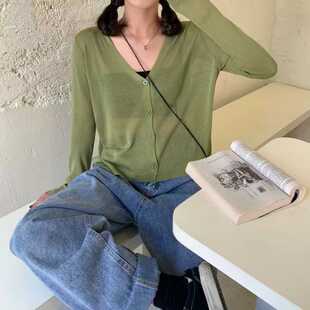 2026夏季网红ins外搭薄款冰丝针织空调开衫绿色防晒衣女新款