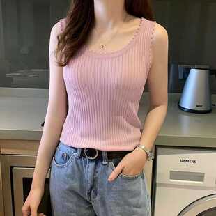 2024夏季 针织衫 新款 冰丝套头无袖 内搭宽松型上衣 韩版 吊带背心女式