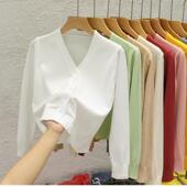 针织开衫 打底衫 外套女2024秋装 黑色外搭毛衣长袖 上衣 新款 V领短款