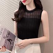 蕾丝外穿镂空针织打底衫 冰丝吊带背心女内搭2024春夏新款 无袖 上衣