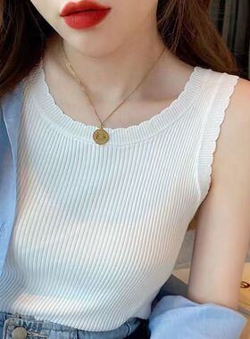 背心女夏外穿宽肩带内搭冰丝吊带设计感小众无袖T恤针织打底上衣