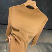 通勤修身 半高领春秋女新款 显瘦舒适上衣针织衣 简约纯色五分袖 时尚