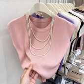 冰丝t恤女2024夏装 坎肩上衣薄 针织背心宽松短款 新款 百搭纯色无袖