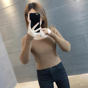 方领毛衣女秋冬内搭2024年新款小个子修身短款打底衫高腰洋气上衣