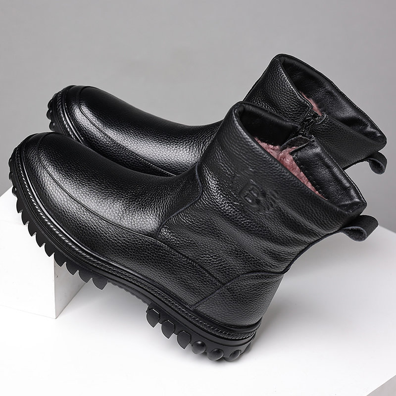 MENS SNOW BOOTS WINTER NORTHERN LEATHER WOOL INTEGRATED COTTON SHOES HIGH-TOP WARM AND COLD-PROOF COTTON SHOES NON-SLIP OUTDOOR BOOTS