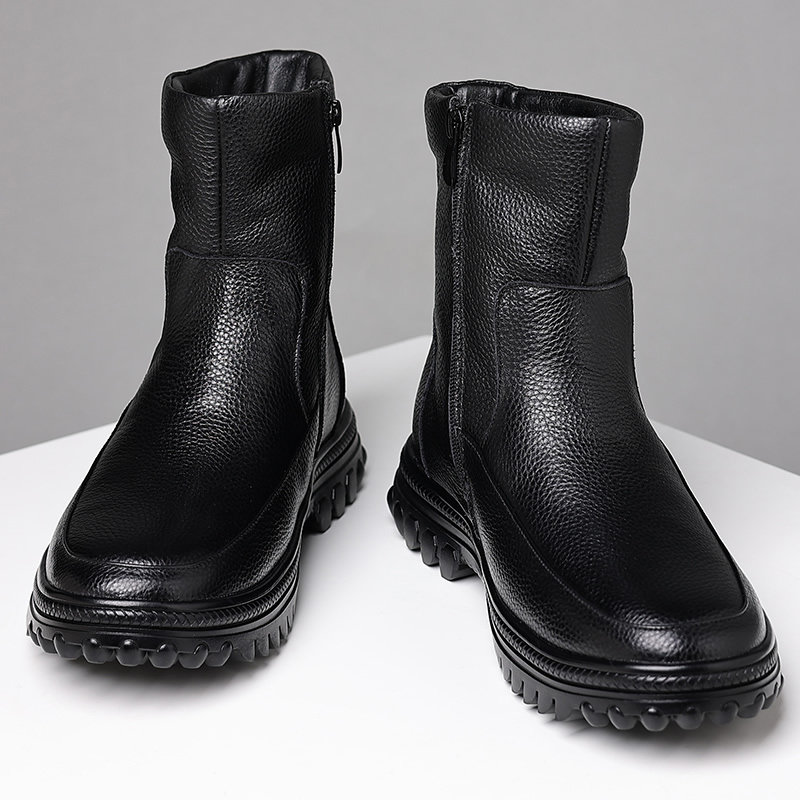 MENS SNOW BOOTS WINTER NORTHERN LEATHER WOOL INTEGRATED COTTON SHOES HIGH-TOP WARM AND COLD-PROOF COTTON SHOES NON-SLIP OUTDOOR BOOTS